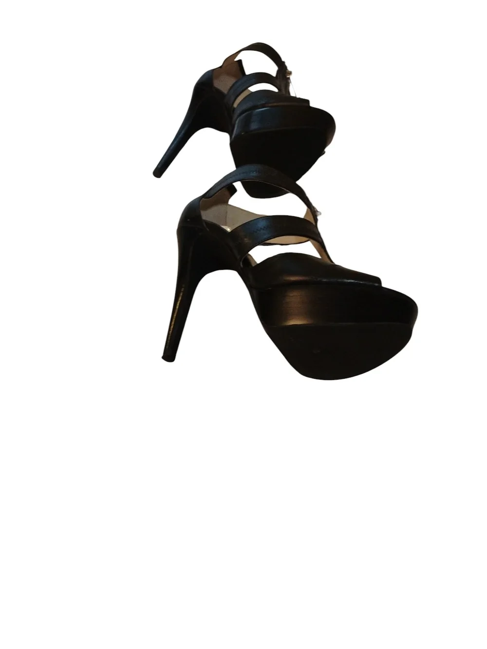 Michael Kors Black Leather T-Strap Platform Sandals SZ 7